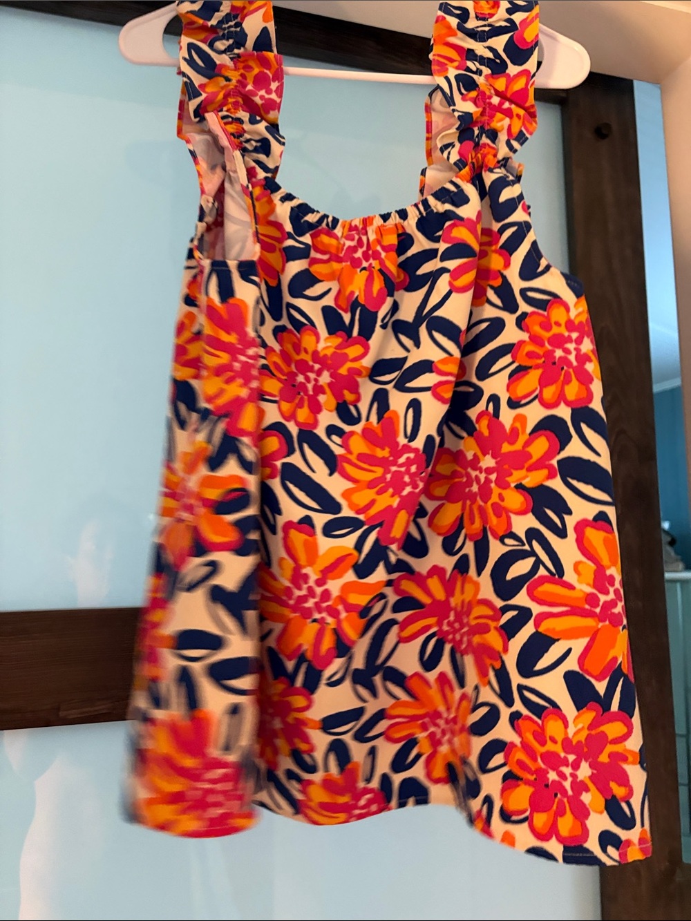 Mud Pie Floral Ruffle-Strap Tank Top — Pink, Orange & Navy - Picture 3 of 3